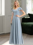 Monserrat A-line V-Neck Floor-Length Chiffon Bridesmaid Dress With Cascading Ruffles UKP0012962