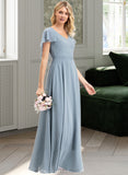 Monserrat A-line V-Neck Floor-Length Chiffon Bridesmaid Dress With Cascading Ruffles UKP0012962