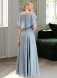 Monserrat A-line V-Neck Floor-Length Chiffon Bridesmaid Dress With Cascading Ruffles UKP0012962