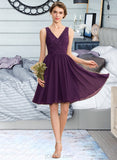 Vicky A-Line V-neck Knee-Length Chiffon Lace Bridesmaid Dress With Ruffle UKP0012964