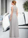 Johanna A-line High Neck Floor-Length Chiffon Lace Bridesmaid Dress With Ruffle UKP0012966