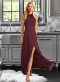 Carolina A-Line High Neck Floor-Length Bridesmaid Dress With Split Front UKP0012968