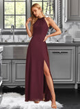 Carolina A-Line High Neck Floor-Length Bridesmaid Dress With Split Front UKP0012968