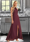 Carolina A-Line High Neck Floor-Length Bridesmaid Dress With Split Front UKP0012968