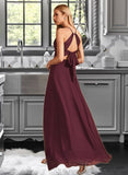 Carolina A-Line High Neck Floor-Length Bridesmaid Dress With Split Front UKP0012968