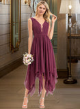 Serena A-line V-Neck Ankle-Length Chiffon Lace Bridesmaid Dress UKP0012969