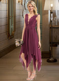 Serena A-line V-Neck Ankle-Length Chiffon Lace Bridesmaid Dress UKP0012969