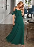 Cassidy A-Line V-neck Floor-Length Bridesmaid Dress With Ruffle UKP0012970