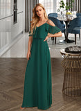 Cassidy A-Line V-neck Floor-Length Bridesmaid Dress With Ruffle UKP0012970