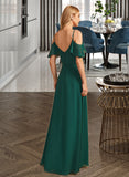 Cassidy A-Line V-neck Floor-Length Bridesmaid Dress With Ruffle UKP0012970