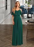 Cassidy A-Line V-neck Floor-Length Bridesmaid Dress With Ruffle UKP0012970