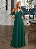 Cassidy A-Line V-neck Floor-Length Bridesmaid Dress With Ruffle UKP0012970