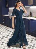 Braelyn A-Line V-neck Asymmetrical Bridesmaid Dress With Split Front UKP0012971