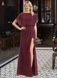 Akira Sheath/Column Scoop Neck Floor-Length Chiffon Bridesmaid Dress With Ruffle Split Front UKP0012972