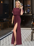 Akira Sheath/Column Scoop Neck Floor-Length Chiffon Bridesmaid Dress With Ruffle Split Front UKP0012972