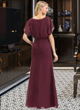 Akira Sheath/Column Scoop Neck Floor-Length Chiffon Bridesmaid Dress With Ruffle Split Front UKP0012972