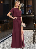 Akira Sheath/Column Scoop Neck Floor-Length Chiffon Bridesmaid Dress With Ruffle Split Front UKP0012972