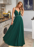 Renee A-Line V-neck Floor-Length Bridesmaid Dress With Beading UKP0012974