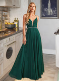 Renee A-Line V-neck Floor-Length Bridesmaid Dress With Beading UKP0012974