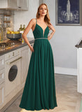 Renee A-Line V-neck Floor-Length Bridesmaid Dress With Beading UKP0012974