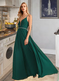 Renee A-Line V-neck Floor-Length Bridesmaid Dress With Beading UKP0012974