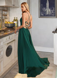 Renee A-Line V-neck Floor-Length Bridesmaid Dress With Beading UKP0012974