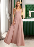 Thirza A-Line V-neck Floor-Length Bridesmaid Dress With Lace UKP0012975