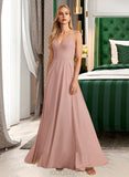 Thirza A-Line V-neck Floor-Length Bridesmaid Dress With Lace UKP0012975