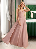 Thirza A-Line V-neck Floor-Length Bridesmaid Dress With Lace UKP0012975