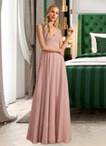 Thirza A-Line V-neck Floor-Length Bridesmaid Dress With Lace UKP0012975