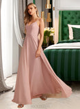 Thirza A-Line V-neck Floor-Length Bridesmaid Dress With Lace UKP0012975