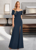 Addyson Sheath/Column V-neck Floor-Length Bridesmaid Dress With Split Front UKP0012976