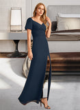 Addyson Sheath/Column V-neck Floor-Length Bridesmaid Dress With Split Front UKP0012976