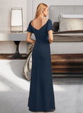 Addyson Sheath/Column V-neck Floor-Length Bridesmaid Dress With Split Front UKP0012976