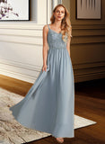 Marina A-Line V-neck Floor-Length Bridesmaid Dress With Ruffle UKP0012977