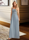 Marina A-Line V-neck Floor-Length Bridesmaid Dress With Ruffle UKP0012977