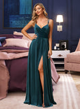 Ada A-Line V-neck Floor-Length Bridesmaid Dress With Split Front UKP0012978