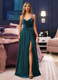 Ada A-Line V-neck Floor-Length Bridesmaid Dress With Split Front UKP0012978