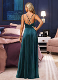 Ada A-Line V-neck Floor-Length Bridesmaid Dress With Split Front UKP0012978