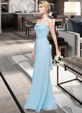 Kathleen A-Line Cowl Neck Floor-Length Chiffon Bridesmaid Dress With Ruffle UKP0012981