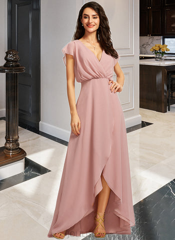 Fiona A-Line V-neck Asymmetrical Bridesmaid Dress With Split Front UKP0012983