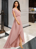 Fiona A-Line V-neck Asymmetrical Bridesmaid Dress With Split Front UKP0012983