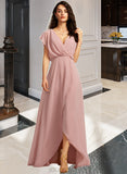 Fiona A-Line V-neck Asymmetrical Bridesmaid Dress With Split Front UKP0012983