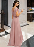 Fiona A-Line V-neck Asymmetrical Bridesmaid Dress With Split Front UKP0012983