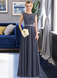 Ayana A-Line Scoop Neck Floor-Length Chiffon Lace Bridesmaid Dress With Bow(s) UKP0012984