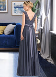 Ayana A-Line Scoop Neck Floor-Length Chiffon Lace Bridesmaid Dress With Bow(s) UKP0012984