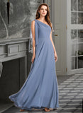 Layla A-Line One-Shoulder Floor-Length Bridesmaid Dress With Bow(s) UKP0012985