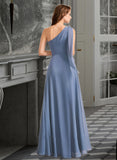 Layla A-Line One-Shoulder Floor-Length Bridesmaid Dress With Bow(s) UKP0012985