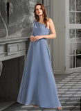 Layla A-Line One-Shoulder Floor-Length Bridesmaid Dress With Bow(s) UKP0012985