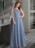 Layla A-Line One-Shoulder Floor-Length Bridesmaid Dress With Bow(s) UKP0012985